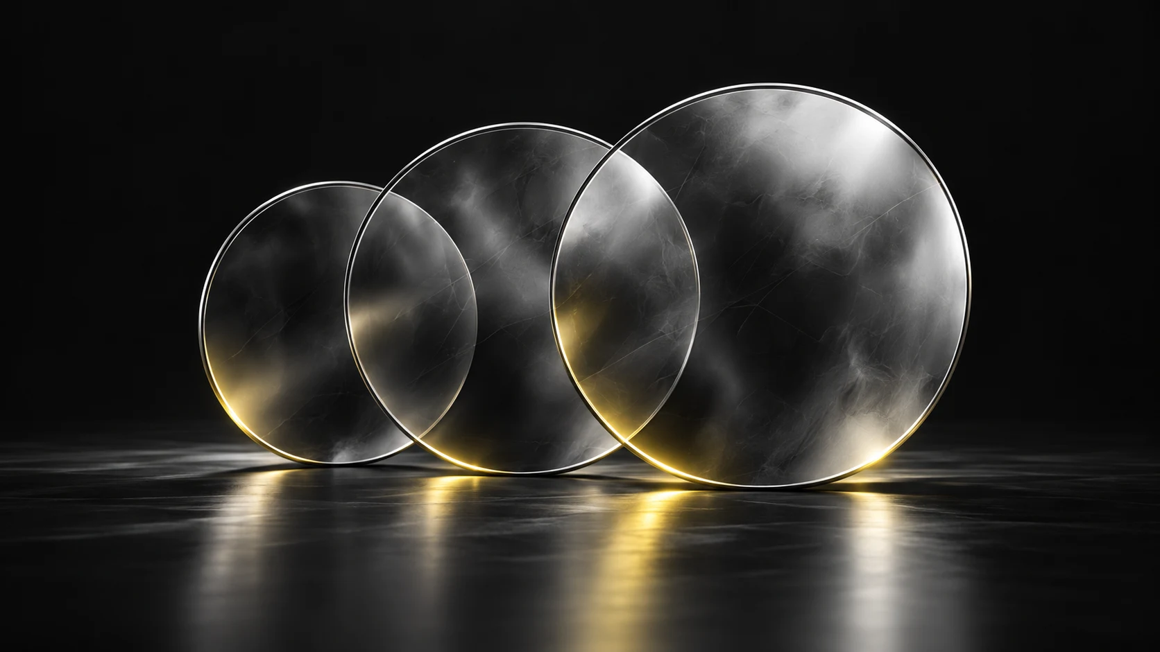 Overlapping circular silver and glass discs